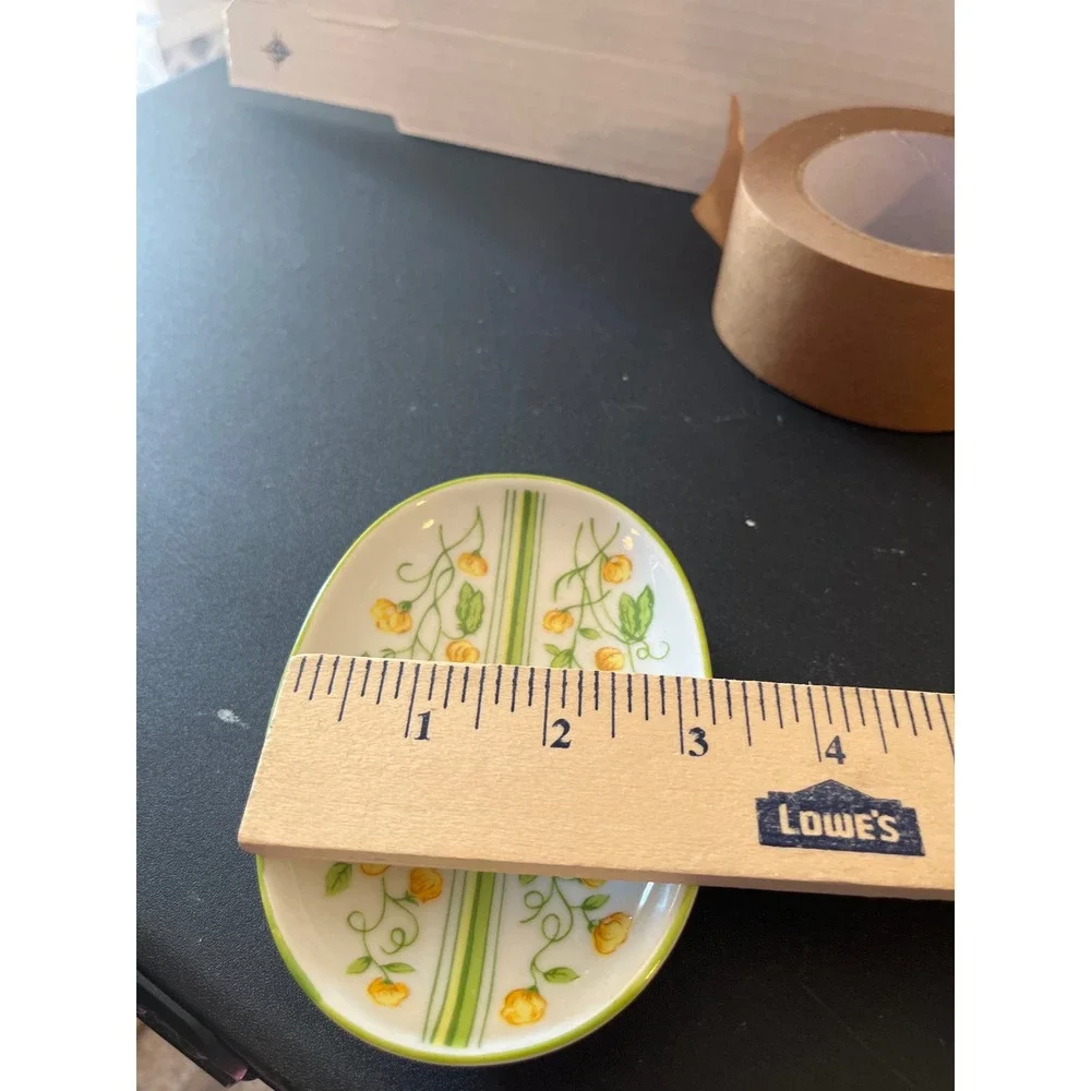 Vintage Floral Ceramic Trinket Dish Oval Yellow Flower Ashtray‎ 4.5in